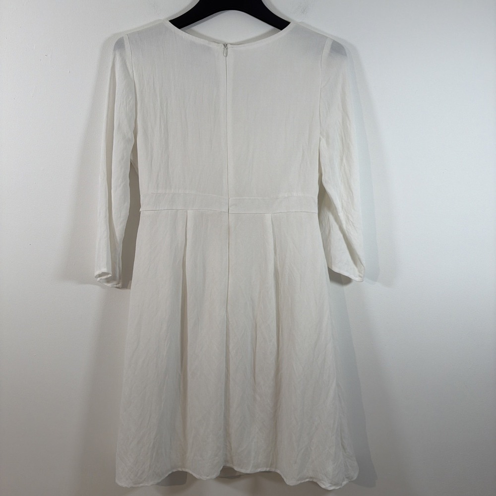 Stevie Hender White Wrap Midi Dress Large NWT Rayon Lined 3/4 Sleeve Tie Waist - Picture 8 of 11